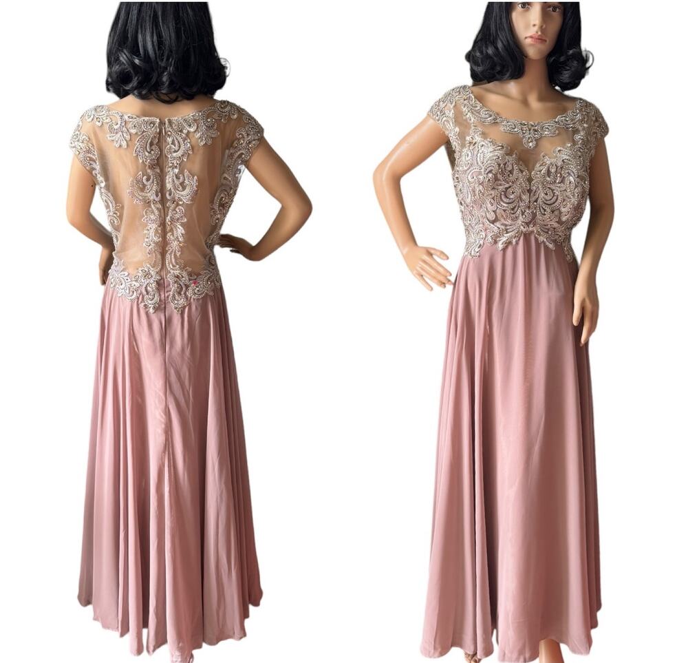 Mother of bride Embellished Illusion Jewel Neck A-line gown size large - large